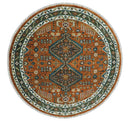 Custom Made Rust And Brown Round Oriental Hand Knotted Wool Rug