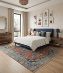 Rust Gray Traditional Hand Knotted 100 Percent Wool Area Rug