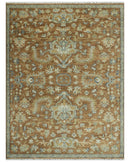 Custom Made Rust, Beige And Blue Traditional Hand Knotted wool rug