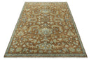 Custom Made Rust, Beige And Blue Traditional Hand Knotted wool rug