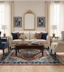 Custom Made Rust, Blue and Silver hand knotted Traditional Heriz wool area rug