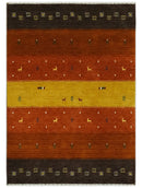 Custom Made Rust, Brown, Gold and Charcoal Geometrical Stripes Design wool area rug