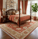 Hand Knotted Traditional Wool Oushak Area Rug - Rust Ivory Beige