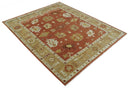 Hand Knotted Traditional Wool Oushak Area Rug - Rust Ivory Beige