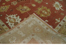 Hand Knotted Traditional Wool Oushak Area Rug - Rust Ivory Beige