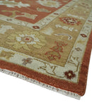 Hand Knotted Traditional Wool Oushak Area Rug - Rust Ivory Beige