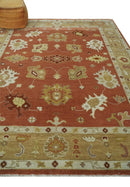 Hand Knotted Traditional Wool Oushak Area Rug - Rust Ivory Beige