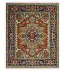 Custom Made Rust, Mustard, Ivory and Blue Hand Knotted Traditional Wool Area Rug