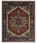 Custom Made Rust, Mustard, Ivory and Blue Hand Knotted Traditional Wool Area Rug