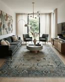 Silver and Gray Oushak Hand Knotted Traditional Wool Area Rug