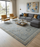 Wool Area Rug - Silver Beige Charcoal Traditional Mamluk Hand Knotted