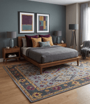Silver Charcoal Purple Wool Area Rug - Hand Knotted Oriental