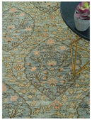 Custom Made Silver, Pink And Brown Floral Motifs Design Hand Knotted wool area rug by The Rug Decor