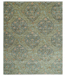 Custom Made Silver, Pink And Brown Floral Motifs Design Hand Knotted wool area rug by The Rug Decor