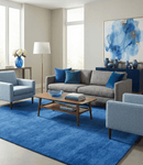 Blue Wool Hand Tufted Contemporary Area Rug Solid Modern Style