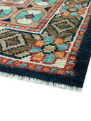 Custom Made Teal And Brown Traditional Tribal Design Hand Knotted Wool Rug