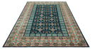 Custom Made Teal And Brown Traditional Tribal Design Hand Knotted Wool Rug