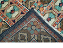 Custom Made Teal And Brown Traditional Tribal Design Hand Knotted Wool Rug