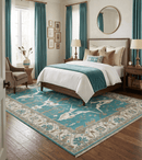 Teal and Ivory Hand Knotted Oriental Oushak Wool Area Rug - Made to Order