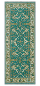 Teal and Ivory Hand Knotted Oriental Oushak Wool Area Rug - Made to Order