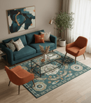 Custom Made Teal and Ivory Hand Knotted Traditional Mamluk Design wool Rug