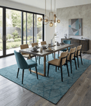 Hand Knotted Wool Area Rug Modern Stripes Teal and Ivory Contemporary Design Pattern