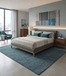 Hand Knotted Wool Area Rug Modern Stripes Teal and Ivory Contemporary Design Pattern