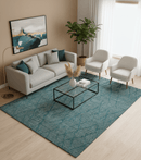 Custom Made Teal and Ivory Modern Stripes Design Hand Knotted wool Area Rug