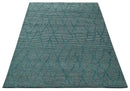 Hand Knotted Wool Area Rug Modern Stripes Teal and Ivory Contemporary Design Pattern