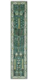 Custom Made Teal And Ivory Tree of life Hand Knotted Runner Rug by The Rug Decor