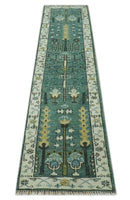 Custom Made Teal And Ivory Tree of life Hand Knotted Runner Rug by The Rug Decor