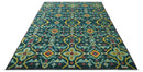 Custom Made Teal And Mustard Traditional Floral Motifs Hand Knotted Wool Rug