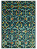 Custom Made Teal And Mustard Traditional Floral Motifs Hand Knotted Wool Rug