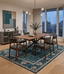 Wool Hand Knotted Area Rug - Traditional Heriz with Teal Blue Peach Silver Tones