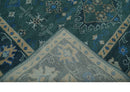 Wool Hand Knotted Area Rug - Traditional Heriz with Teal Blue Peach Silver Tones