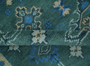 Wool Hand Knotted Area Rug - Traditional Heriz with Teal Blue Peach Silver Tones