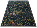 Custom Made The Jungle Life Peacock on tree Rug Hand Knotted Blue and Green Wool Rug