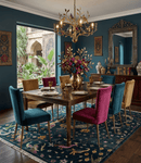 Hand Knotted Wool Area Rug - Blue and Green Peacock on Tree Tropical Lush Greenery