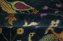 Custom Made The Jungle Life Peacock on tree Rug Hand Knotted Blue and Green Wool Rug