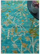 Custom Made The Plants and Roots Blue Hand Knotted Traditional Wool Area Rug by The Rug Decor
