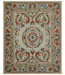 Custom Made Traditional Aubusson Design Beige And Brown Hand Tufted Wool Area Rug
