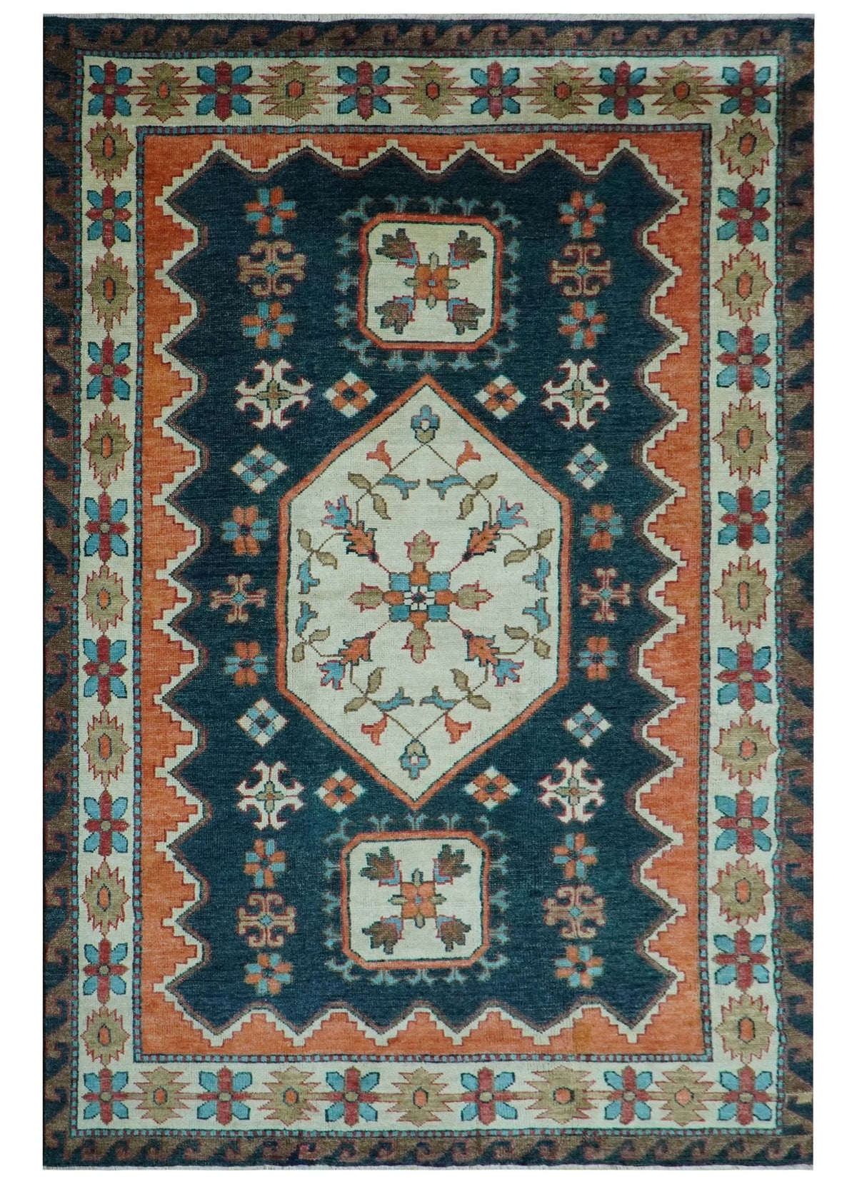 Traditional Blue And Ivory Hand Knotted Wool Area Rug Custom