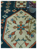 Traditional Blue And Ivory Hand Knotted Wool Area Rug Custom
