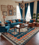 Traditional Blue And Ivory Hand Knotted Wool Area Rug Custom