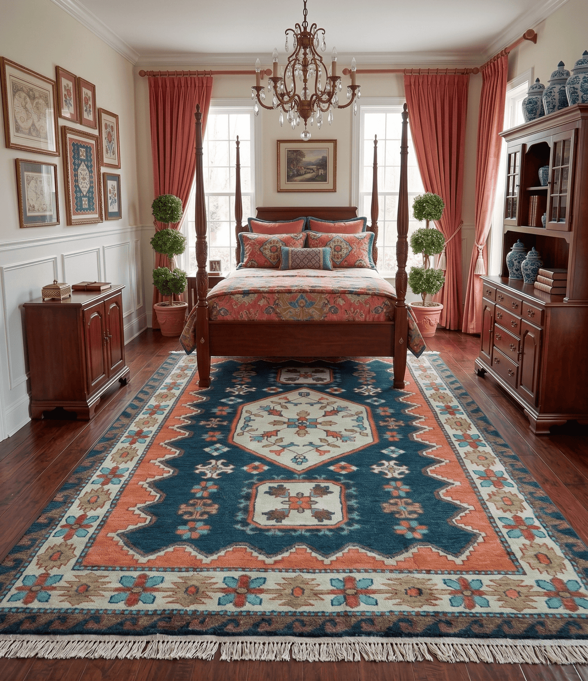 Traditional Blue And Ivory Hand Knotted Wool Area Rug Custom, photo 4 of 13