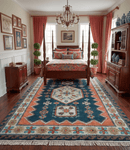 Traditional Blue And Ivory Hand Knotted Wool Area Rug Custom
