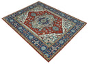 Traditional Heriz Medallion Wool Area Rug - Rust Ivory Blue