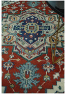 Traditional Heriz Medallion Wool Area Rug - Rust Ivory Blue
