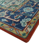 Traditional Heriz Medallion Wool Area Rug - Rust Ivory Blue