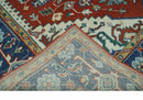 Traditional Heriz Medallion Wool Area Rug - Rust Ivory Blue